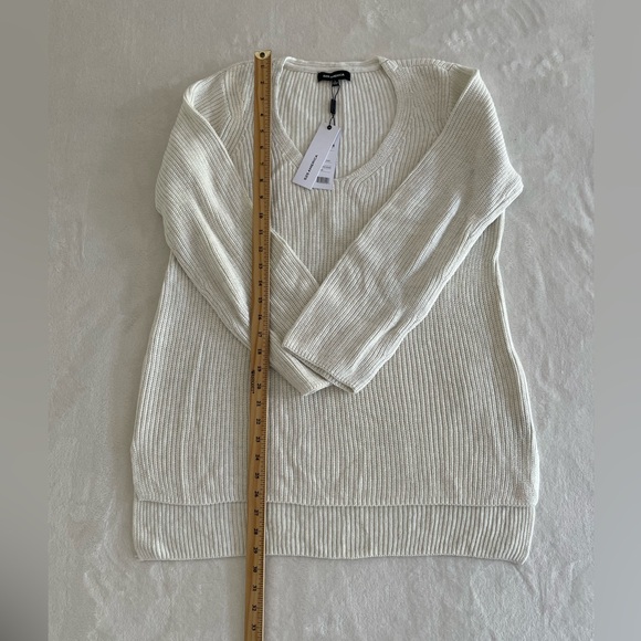 525 America Size L Winter White Melange V-Neck Shaker Stitch Cotton Sweater NWT - Picture 15 of 17